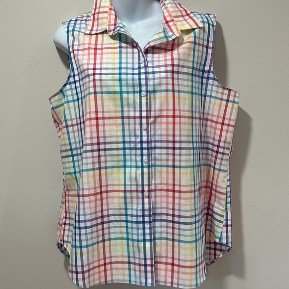 Lands' End Tops - Lands' End Rainbow Pride  Plaid Summer Supima Cotton Sleeveless Shirt Size 14